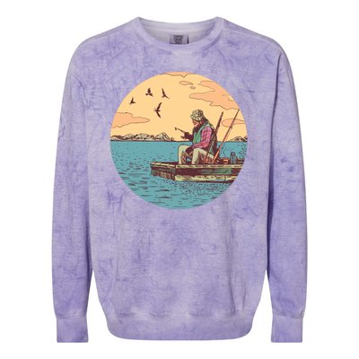 Old Man Fishing Colorblast Crewneck Sweatshirt