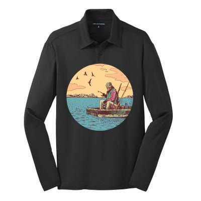 Old Man Fishing Silk Touch Performance Long Sleeve Polo