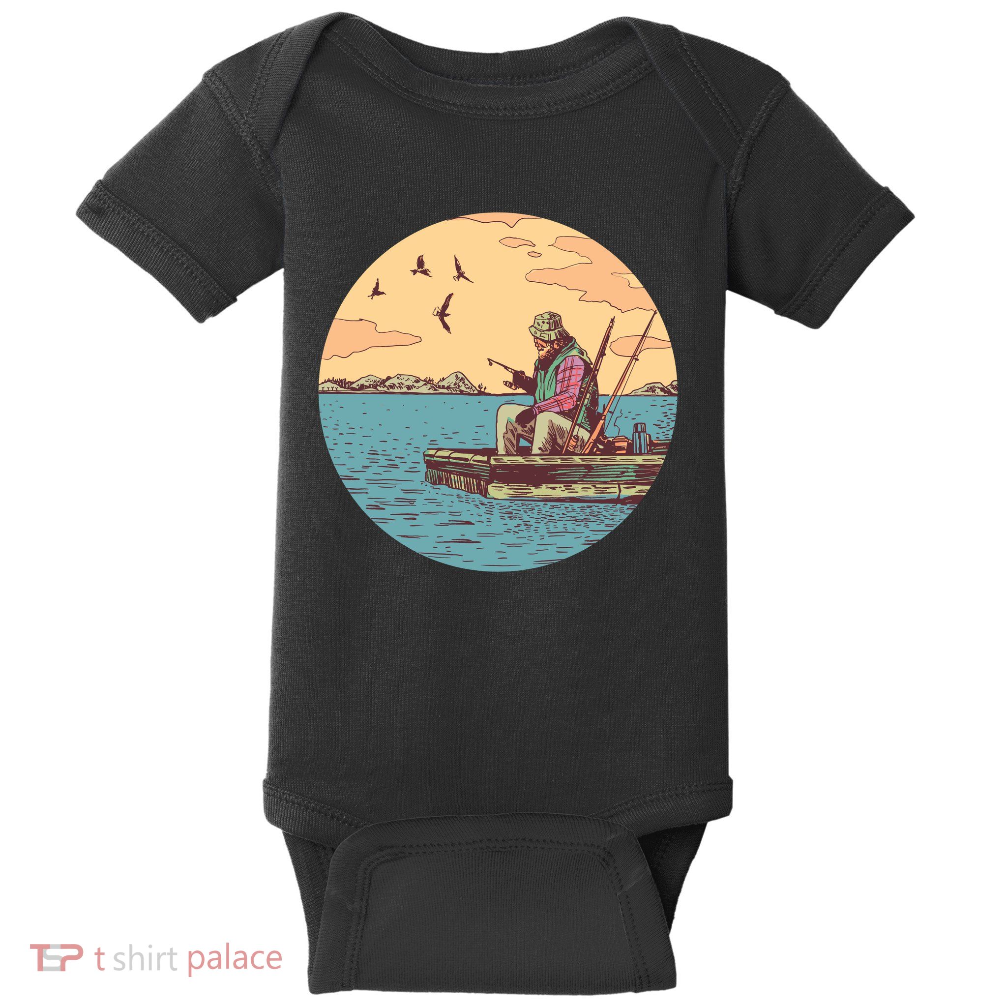 Old Man Fishing Baby Bodysuit