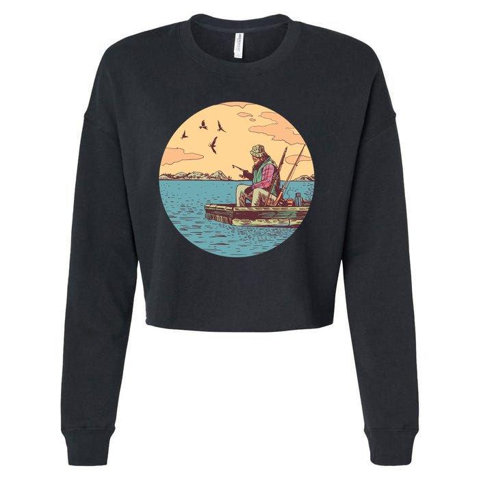 Old Man Fishing Cropped Pullover Crew