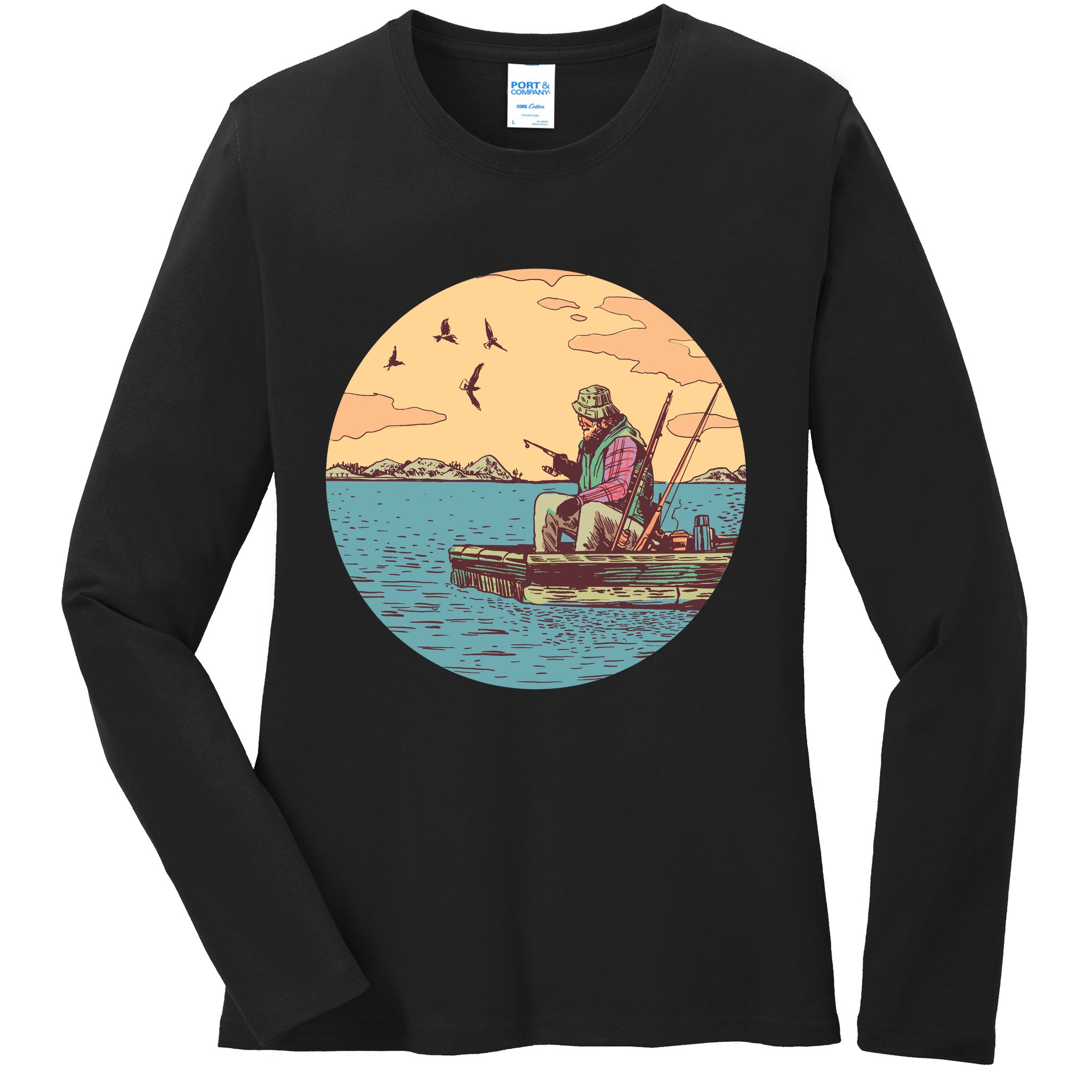 Old Man Fishing Ladies Long Sleeve Shirt