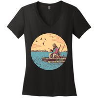 Old Man Fishing Women's V-Neck T-Shirt