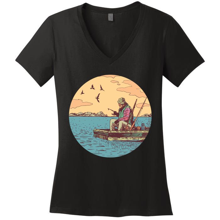 Old Man Fishing Women's V-Neck T-Shirt