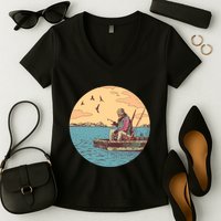 Old Man Fishing Women's V-Neck T-Shirt