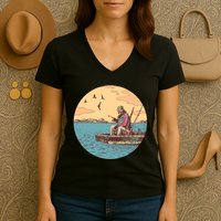 Old Man Fishing Women's V-Neck T-Shirt