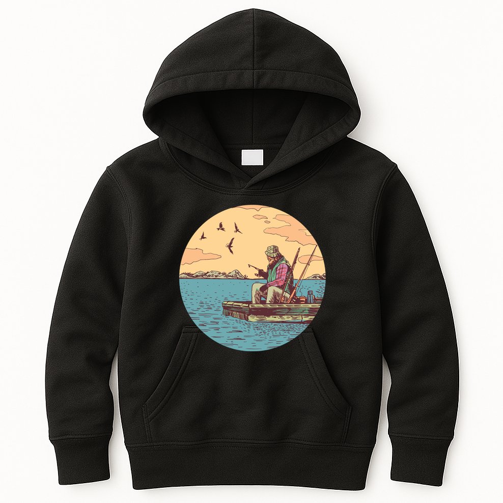Old Man Fishing Kids Hoodie