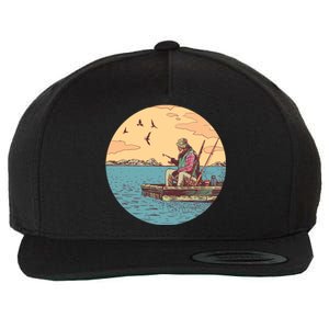 Old Man Fishing Wool Snapback Cap