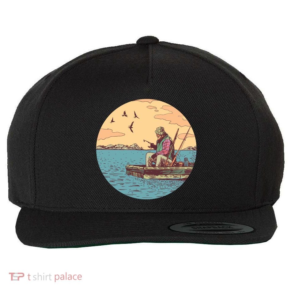 Old Man Fishing Wool Snapback Cap