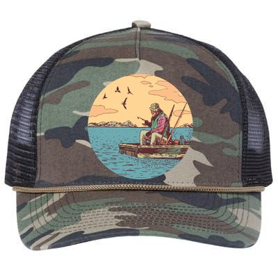 Old Man Fishing Retro Rope Trucker Hat Cap