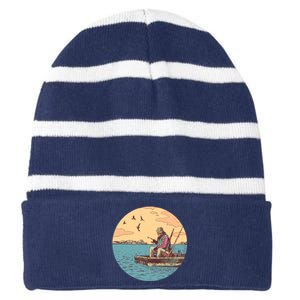 Old Man Fishing Striped Beanie with Solid Band