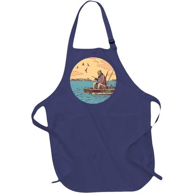 Old Man Fishing Full-Length Apron With Pockets