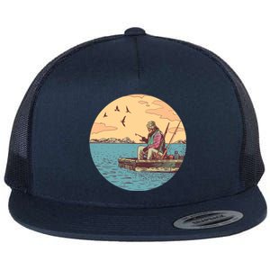 Old Man Fishing Flat Bill Trucker Hat