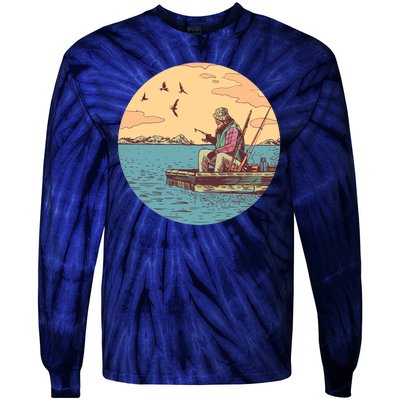 Old Man Fishing Tie-Dye Long Sleeve Shirt