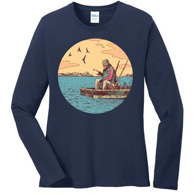 Old Man Fishing Ladies Long Sleeve Shirt