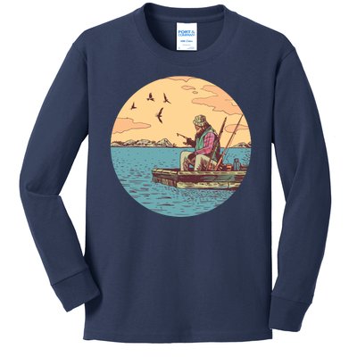 Old Man Fishing Kids Long Sleeve Shirt