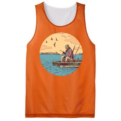 Old Man Fishing Mesh Reversible Basketball Jersey Tank