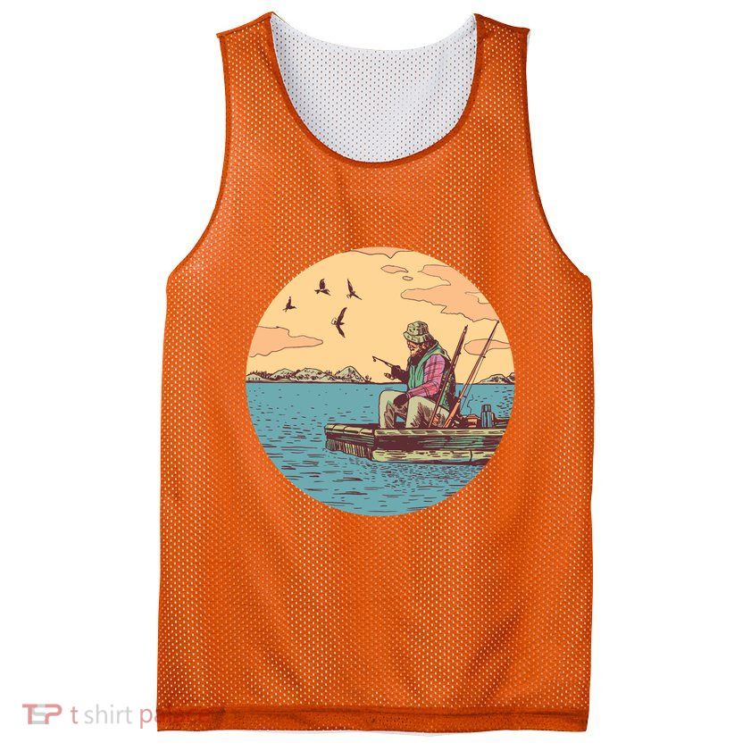 Old Man Fishing Mesh Reversible Basketball Jersey Tank