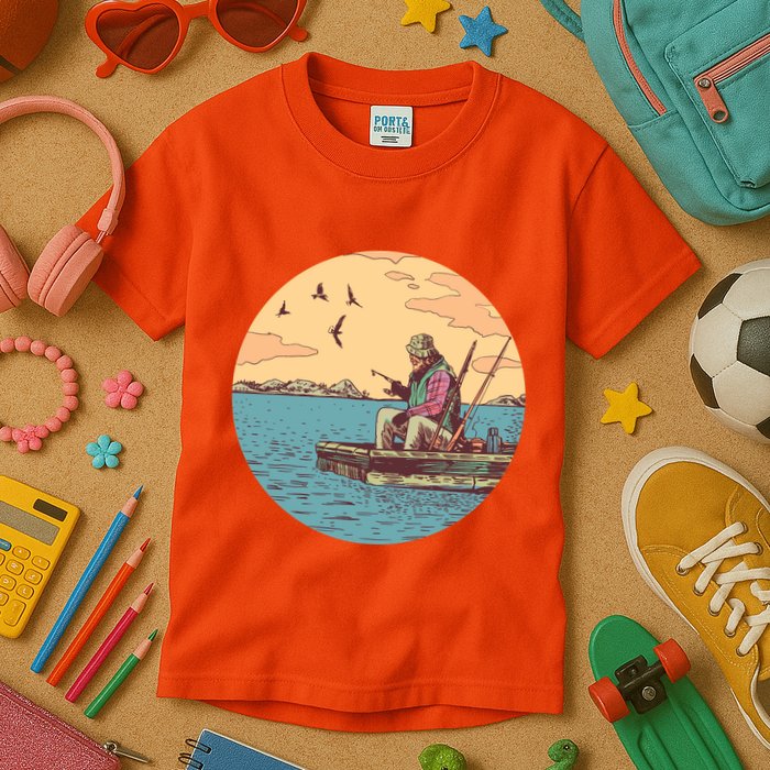 Old Man Fishing Kids T-Shirt