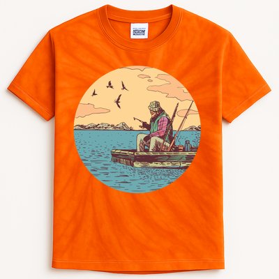 Old Man Fishing Kids Tie-Dye T-Shirt