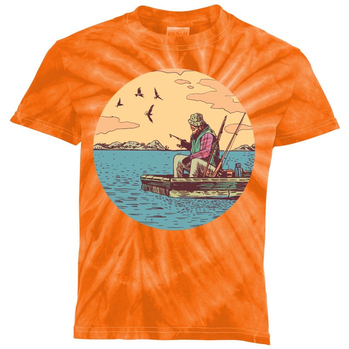 Old Man Fishing Kids Tie-Dye T-Shirt