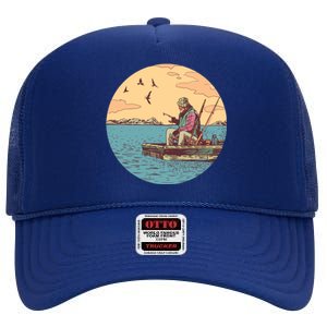 Old Man Fishing High Crown Mesh Back Trucker Hat