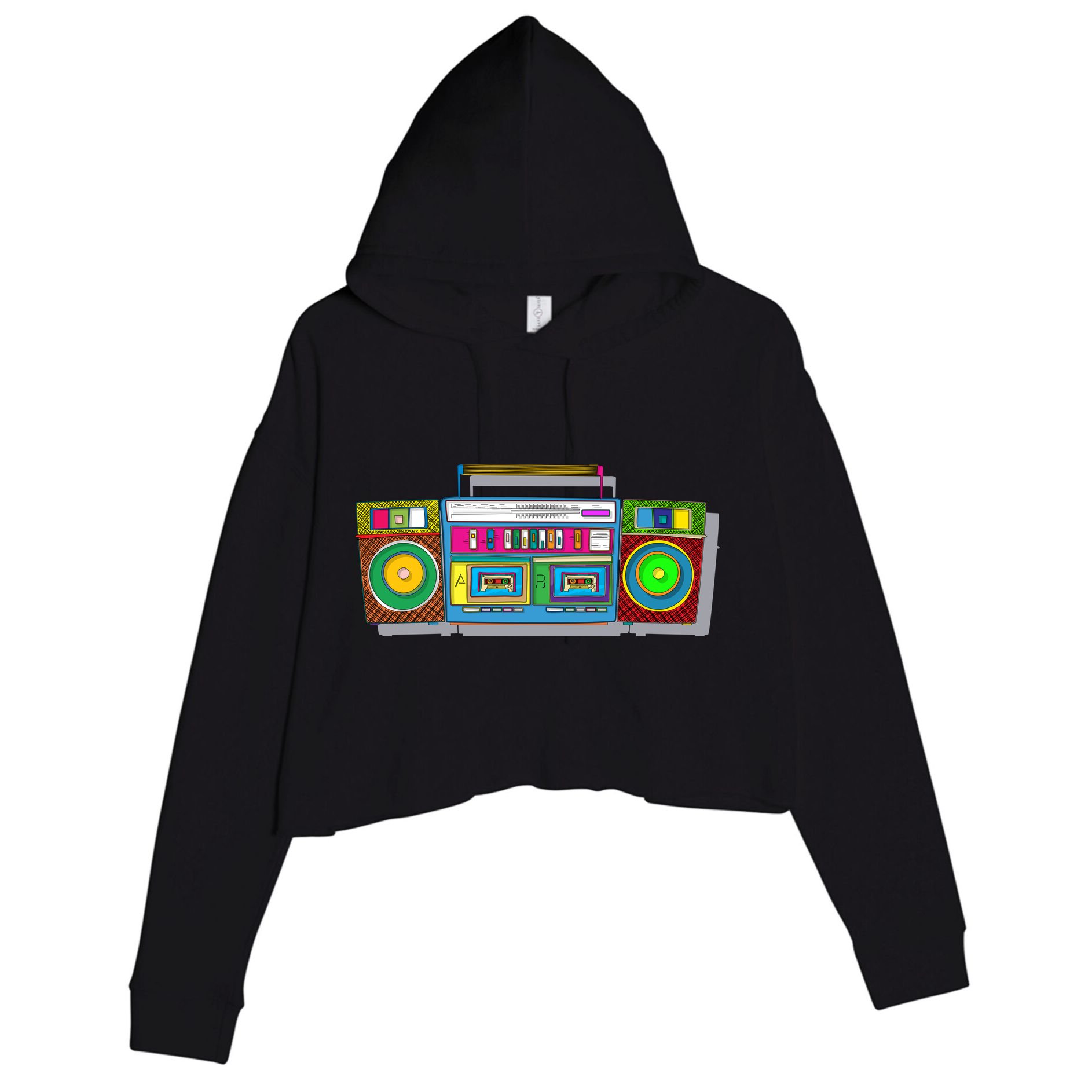 Old School Trippy Boombox Crop Fleece Hoodie