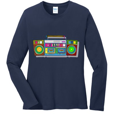 Old School Trippy Boombox Ladies Long Sleeve Shirt
