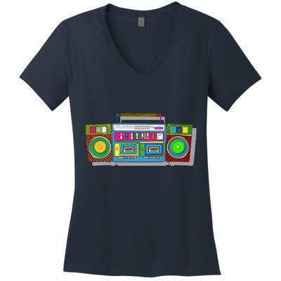 Old School Trippy Boombox Women's V-Neck T-Shirt