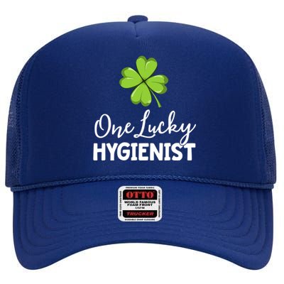 One Lucky Dental Hygienist St Patricks Day Dentist Office Gift High Crown Mesh Back Trucker Hat