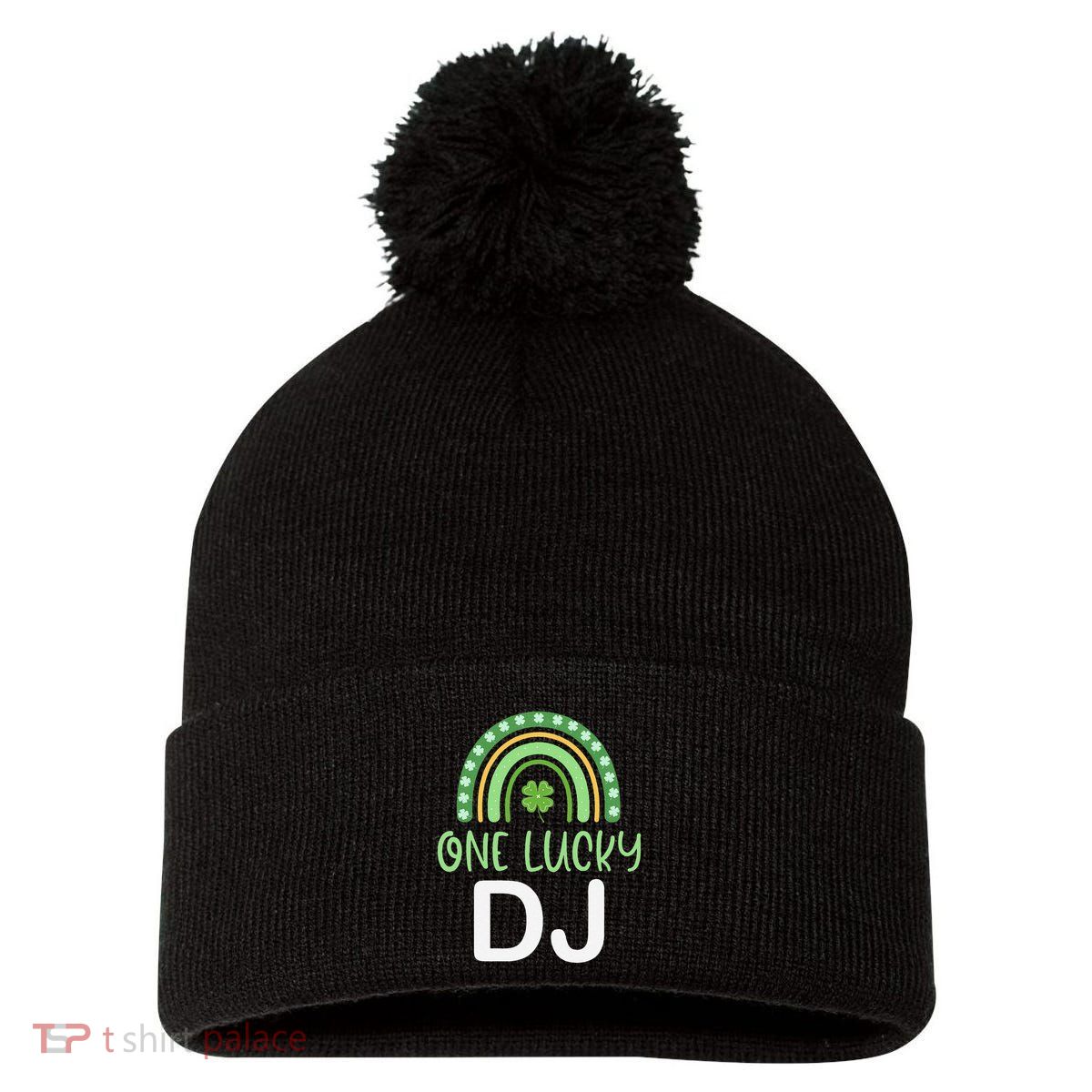 One Lucky Dj Funny St. PatrickS Day Deejay Disc Jockey Pom Pom 12in Knit Beanie