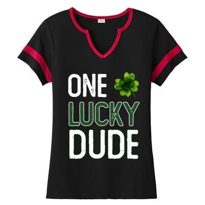 One Lucky Dude Gift St Patricks Day Shamrock Gift Dude Meaningful Gift Ladies Halftime Notch Neck Tee