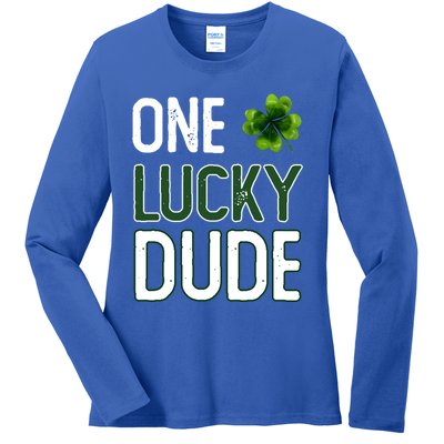 One Lucky Dude Gift St Patricks Day Shamrock Gift Dude Meaningful Gift Ladies Long Sleeve Shirt