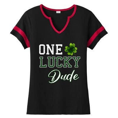 One Lucky Dude Gift St Patricks Day Gift Daddy Gift Ladies Halftime Notch Neck Tee