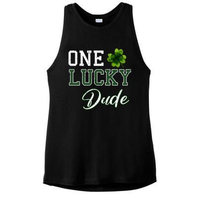 One Lucky Dude Gift St Patricks Day Gift Daddy Gift Ladies PosiCharge Tri-Blend Wicking Tank