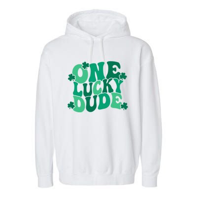 One Lucky Dude Gift St Patricks Day Gift Daddy Gift Garment-Dyed Fleece Hoodie