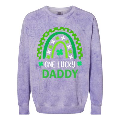 One Lucky Daddy St Patricks Day Shamrock Rainbow Leopard Colorblast Crewneck Sweatshirt