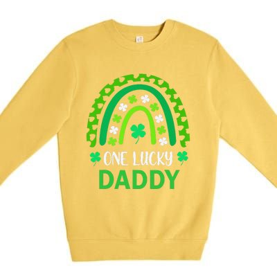 One Lucky Daddy St Patricks Day Shamrock Rainbow Leopard Premium Crewneck Sweatshirt