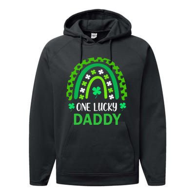 One Lucky Daddy St Patricks Day Shamrock Rainbow Leopard Performance Fleece Hoodie