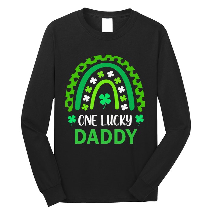 One Lucky Daddy St Patricks Day Shamrock Rainbow Leopard Long Sleeve Shirt