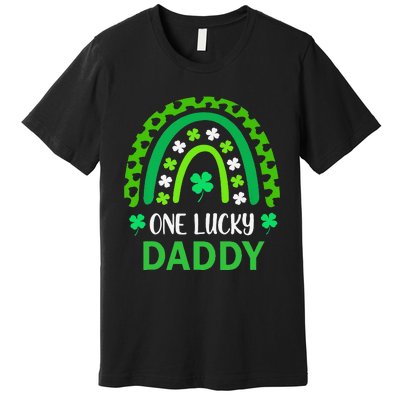 One Lucky Daddy St Patricks Day Shamrock Rainbow Leopard Premium T-Shirt