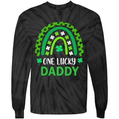 One Lucky Daddy St Patricks Day Shamrock Rainbow Leopard Tie-Dye Long Sleeve Shirt