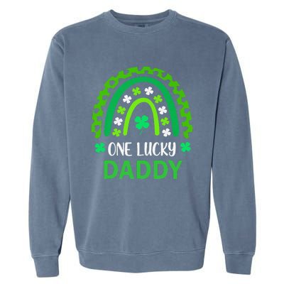 One Lucky Daddy St Patricks Day Shamrock Rainbow Leopard Garment-Dyed Sweatshirt