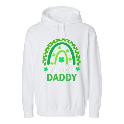 One Lucky Daddy St Patricks Day Shamrock Rainbow Leopard Garment-Dyed Fleece Hoodie