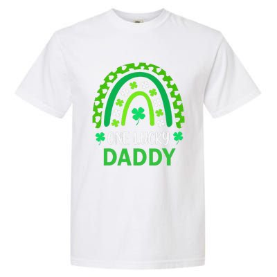 One Lucky Daddy St Patricks Day Shamrock Rainbow Leopard Garment-Dyed Heavyweight T-Shirt