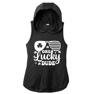 One Lucky Dude St Patrick`s Day Cool Gift Ladies PosiCharge Tri-Blend Wicking Draft Hoodie Tank