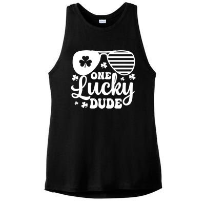 One Lucky Dude St Patrick`s Day Cool Gift Ladies PosiCharge Tri-Blend Wicking Tank