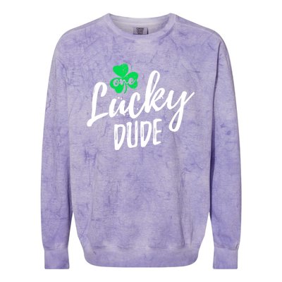 One Lucky Dude St Patrick's Day Shamrock Pajama Distressed Cute Gift Colorblast Crewneck Sweatshirt