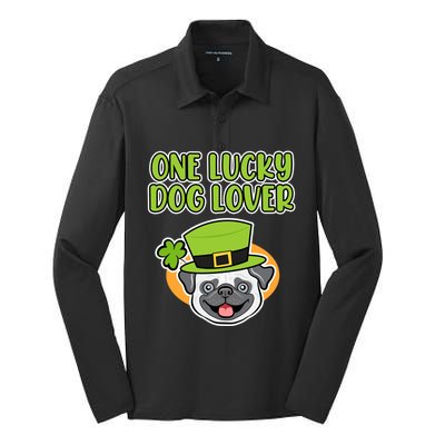 One Lucky Dog Lover St Patricks Day Irish Green Graphic Funny Gift Silk Touch Performance Long Sleeve Polo