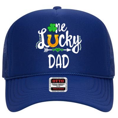 One Lucky Dad St Patricks Day Matching Father Cute Gift High Crown Mesh Back Trucker Hat