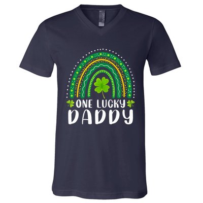 One Lucky Daddy Rainbow Saint Patrick's Day Dad Father Papa V-Neck T-Shirt